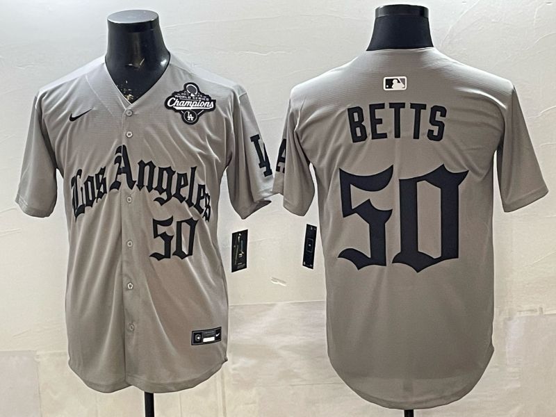 Men 2026 Los Angeles Dodgers #50 Betts Grey Five generations Nike MLB Jersey style 008->los angeles dodgers->MLB Jersey